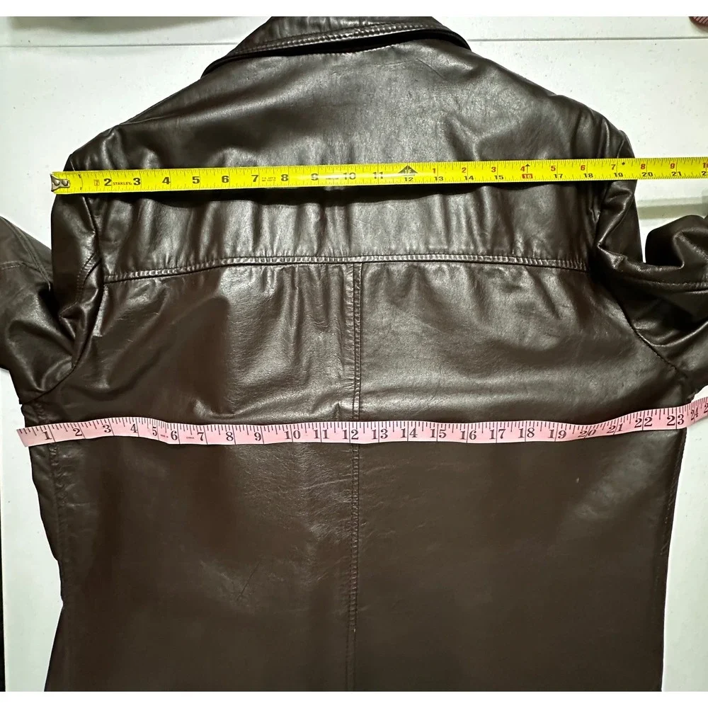 VTG Cooper Brown Leather Car Coat Jacket Made in USA Zip Out Faux Fur Liner 44 L - Picture 6 of 11
